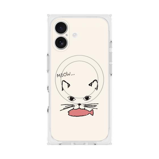 プレミアムスクエアケース with MagSafe［ 食いしん坊なねこ - White ］