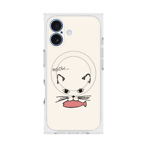 プレミアムスクエアケース with MagSafe［ 食いしん坊なねこ - White ］