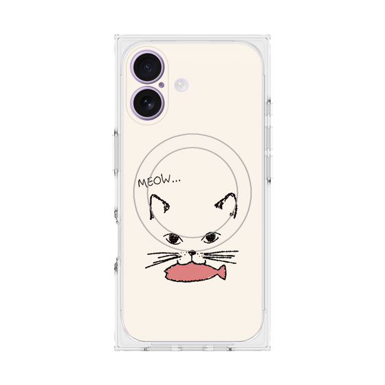 プレミアムスクエアケース with MagSafe［ 食いしん坊なねこ - White ］