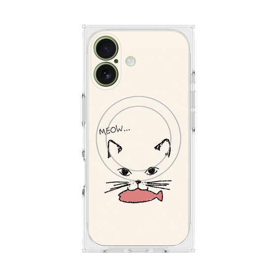 プレミアムスクエアケース with MagSafe［ 食いしん坊なねこ - White ］