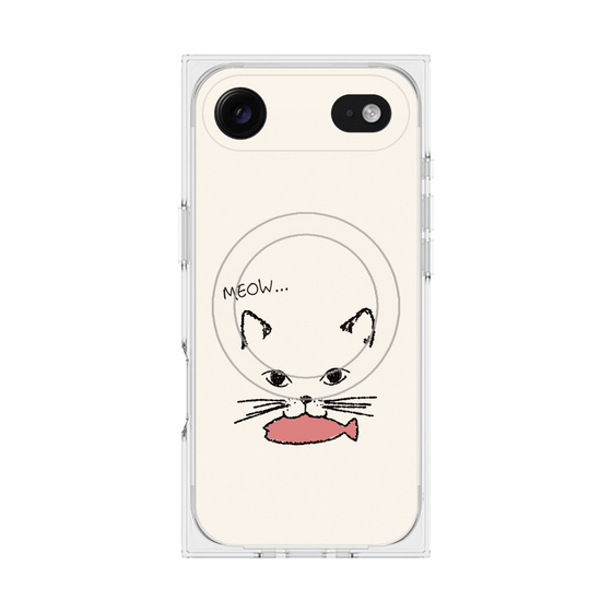 プレミアムスクエアケース with MagSafe［ 食いしん坊なねこ - White ］
