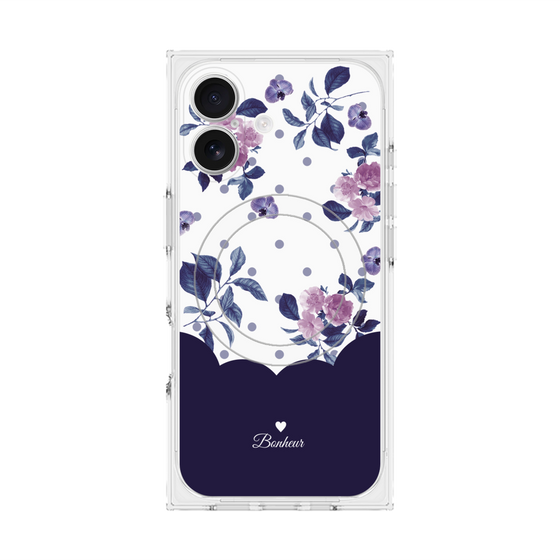 プレミアムスクエアケース with MagSafe［ ツインドットフラワー - Navy ］