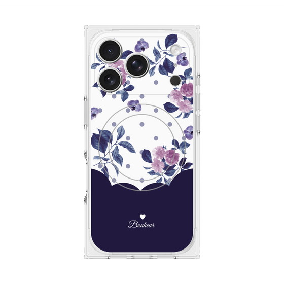 プレミアムスクエアケース with MagSafe［ ツインドットフラワー - Navy ］