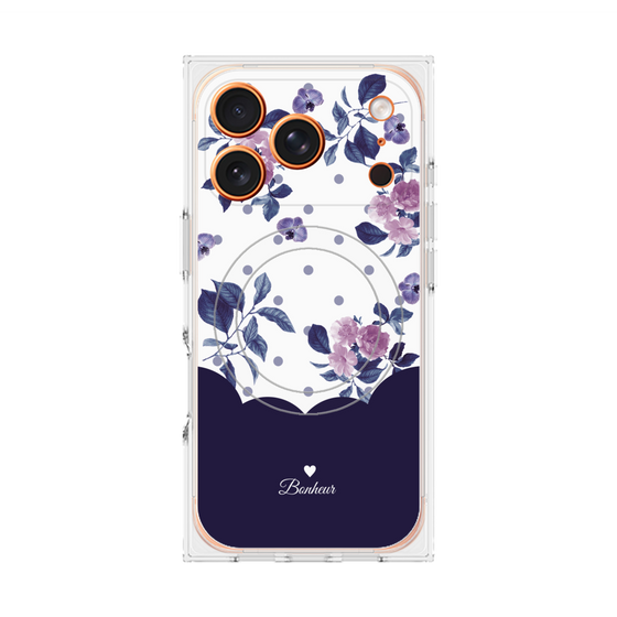 プレミアムスクエアケース with MagSafe［ ツインドットフラワー - Navy ］