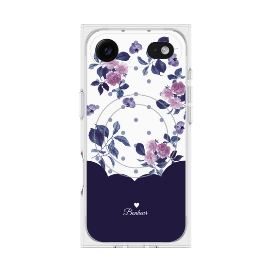 プレミアムスクエアケース with MagSafe［ ツインドットフラワー - Navy ］
