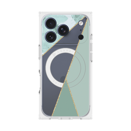 プレミアムスクエアケース with MagSafe［ マーブルトライアングルパレット - Green ］