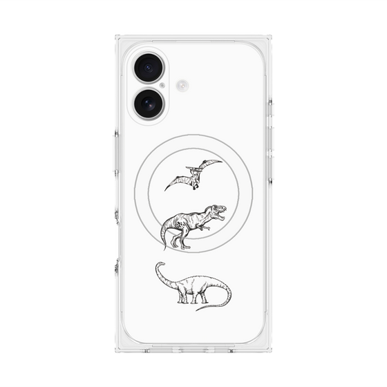 プレミアムスクエアケース with MagSafe［ Dinosaurs No.1 - White ］