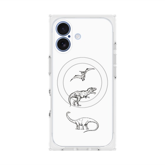 プレミアムスクエアケース with MagSafe［ Dinosaurs No.1 - White ］