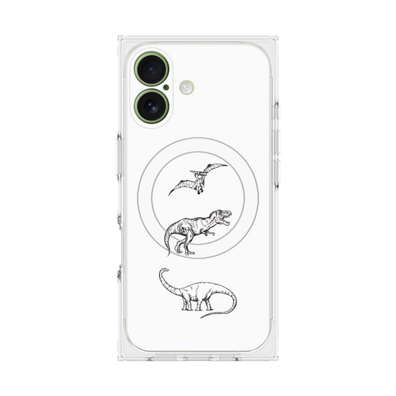 プレミアムスクエアケース with MagSafe［ Dinosaurs No.1 - White ］