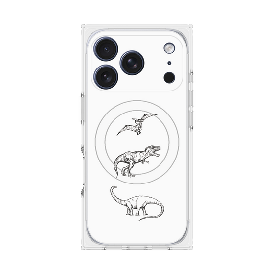 プレミアムスクエアケース with MagSafe［ Dinosaurs No.1 - White ］