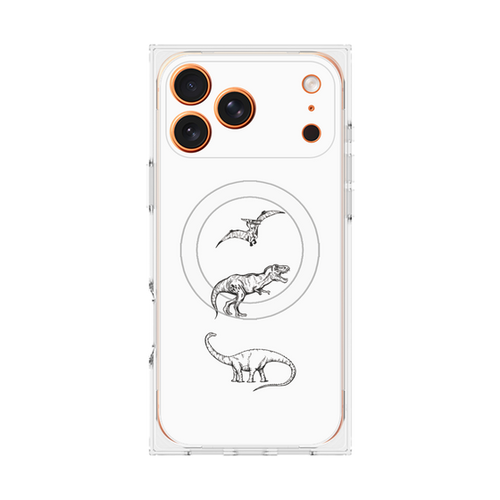 プレミアムスクエアケース with MagSafe［ Dinosaurs No.1 - White ］