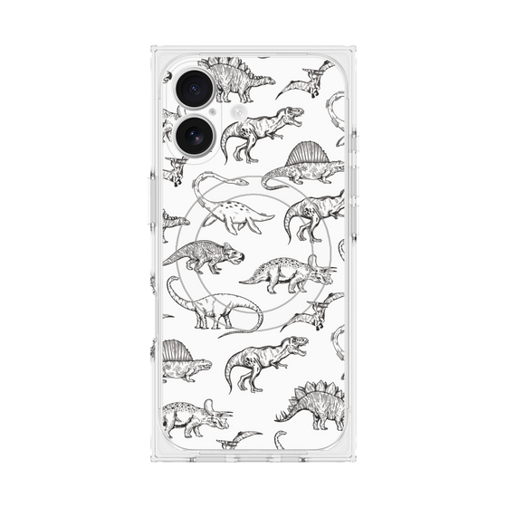 プレミアムスクエアケース with MagSafe［ Dinosaurs No.2 - White ］