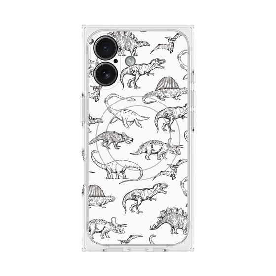 プレミアムスクエアケース with MagSafe［ Dinosaurs No.2 - White ］