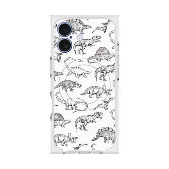 プレミアムスクエアケース with MagSafe［ Dinosaurs No.2 - White ］