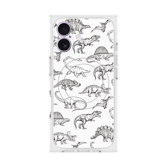 プレミアムスクエアケース with MagSafe［ Dinosaurs No.2 - White ］