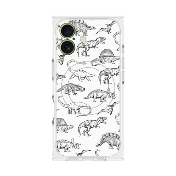 プレミアムスクエアケース with MagSafe［ Dinosaurs No.2 - White ］