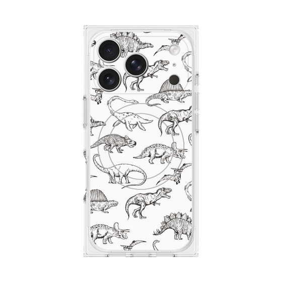 プレミアムスクエアケース with MagSafe［ Dinosaurs No.2 - White ］