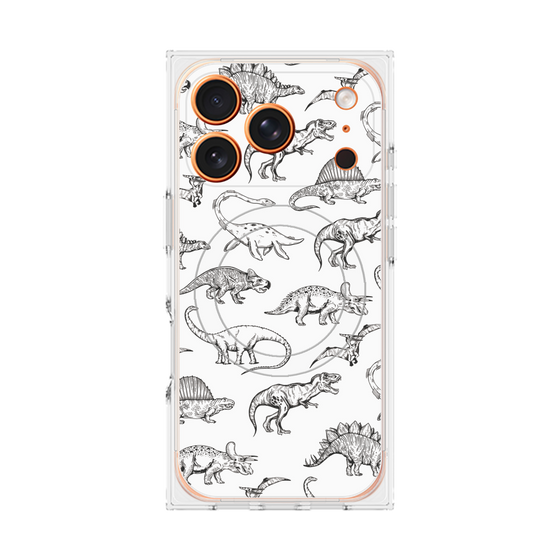 プレミアムスクエアケース with MagSafe［ Dinosaurs No.2 - White ］