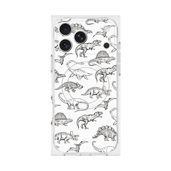 プレミアムスクエアケース with MagSafe［ Dinosaurs No.2 - White ］