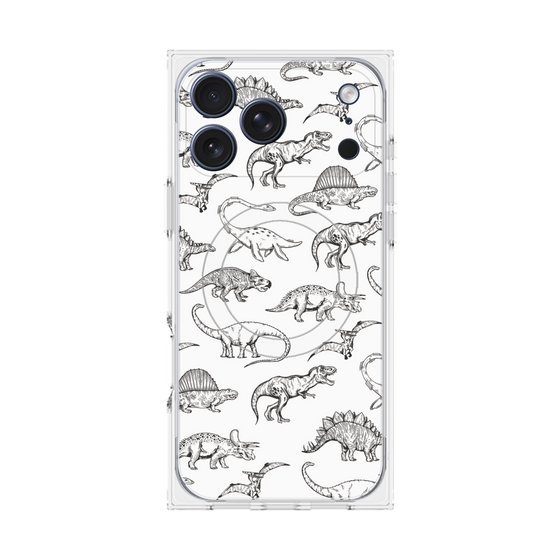 プレミアムスクエアケース with MagSafe［ Dinosaurs No.2 - White ］
