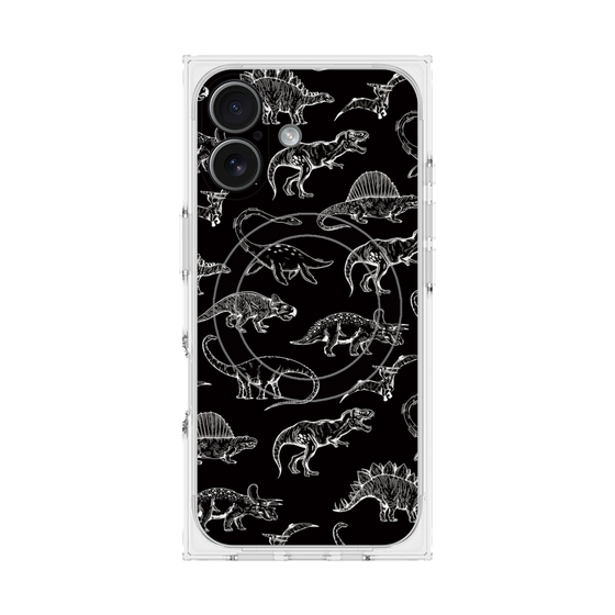プレミアムスクエアケース with MagSafe［ Dinosaurs No.2 - Black ］