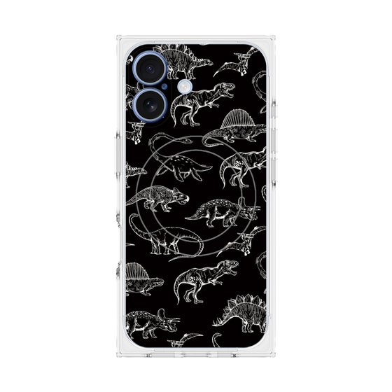 プレミアムスクエアケース with MagSafe［ Dinosaurs No.2 - Black ］