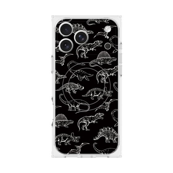 プレミアムスクエアケース with MagSafe［ Dinosaurs No.2 - Black ］