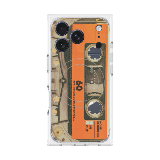 プレミアムスクエアケース with MagSafe［ RETORO CASSETTE TAPE - Skeleton Orange ］