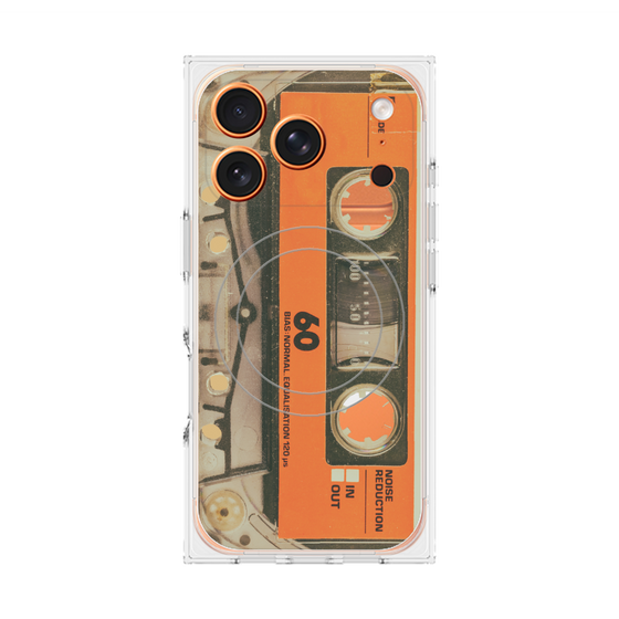 プレミアムスクエアケース with MagSafe［ RETORO CASSETTE TAPE - Skeleton Orange ］