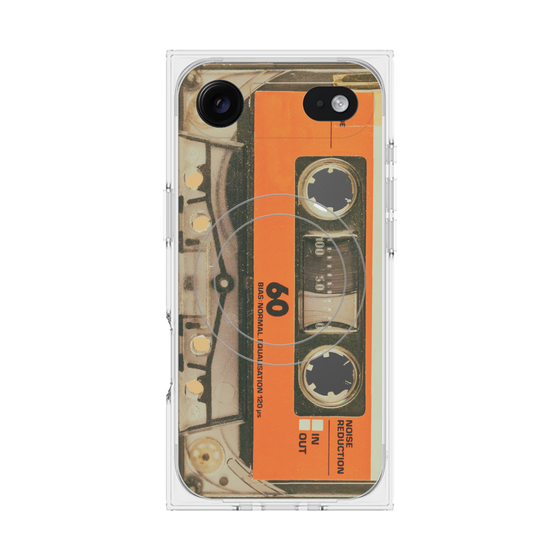 プレミアムスクエアケース with MagSafe［ RETORO CASSETTE TAPE - Skeleton Orange ］