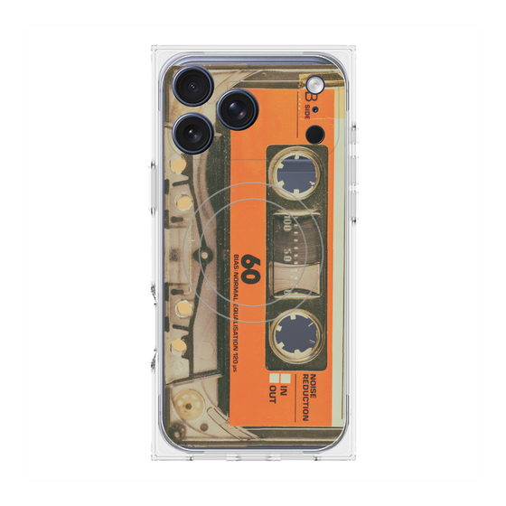 プレミアムスクエアケース with MagSafe［ RETORO CASSETTE TAPE - Skeleton Orange ］