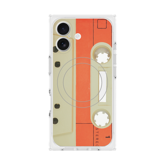プレミアムスクエアケース with MagSafe［ RETORO CASSETTE TAPE - Opacity White ］