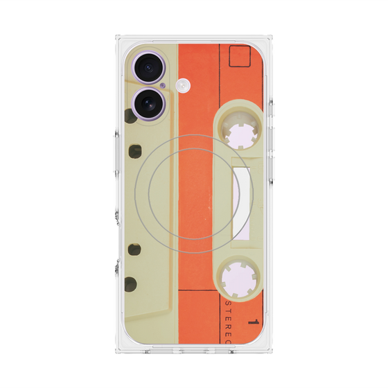 プレミアムスクエアケース with MagSafe［ RETORO CASSETTE TAPE - Opacity White ］