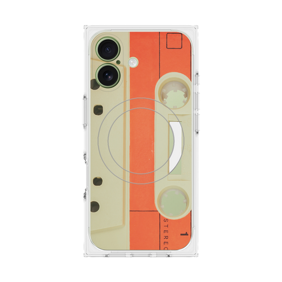 プレミアムスクエアケース with MagSafe［ RETORO CASSETTE TAPE - Opacity White ］