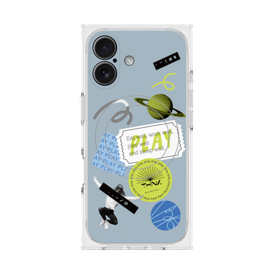 プレミアムスクエアケース with MagSafe［ Playful sticker - Dusty Blue ］