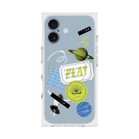 プレミアムスクエアケース with MagSafe［ Playful sticker - Dusty Blue ］