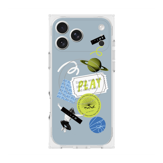 プレミアムスクエアケース with MagSafe［ Playful sticker - Dusty Blue ］