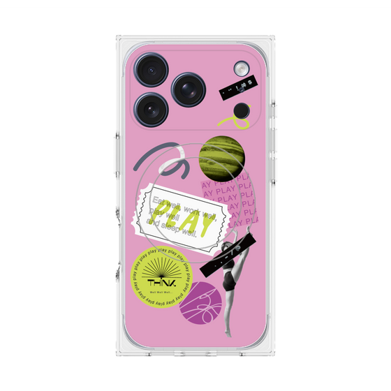 プレミアムスクエアケース with MagSafe［ Playful sticker - Dusty Pink ］