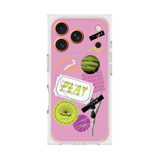 プレミアムスクエアケース with MagSafe［ Playful sticker - Dusty Pink ］