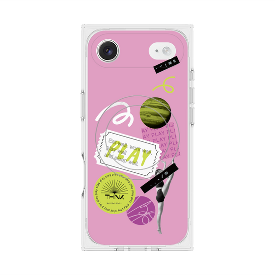 プレミアムスクエアケース with MagSafe［ Playful sticker - Dusty Pink ］
