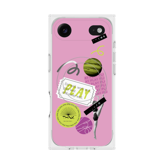 プレミアムスクエアケース with MagSafe［ Playful sticker - Dusty Pink ］