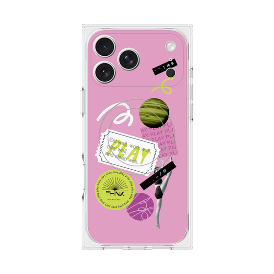プレミアムスクエアケース with MagSafe［ Playful sticker - Dusty Pink ］
