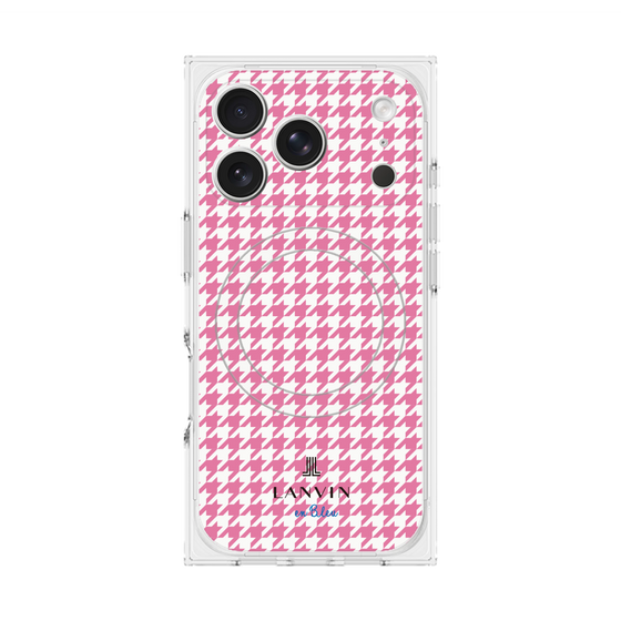 プレミアムスクエアケース with MagSafe［ Houndstooth Pattern Pink with LANVIN en Bleu logo- ランバン 千鳥格子柄 ピンク ］