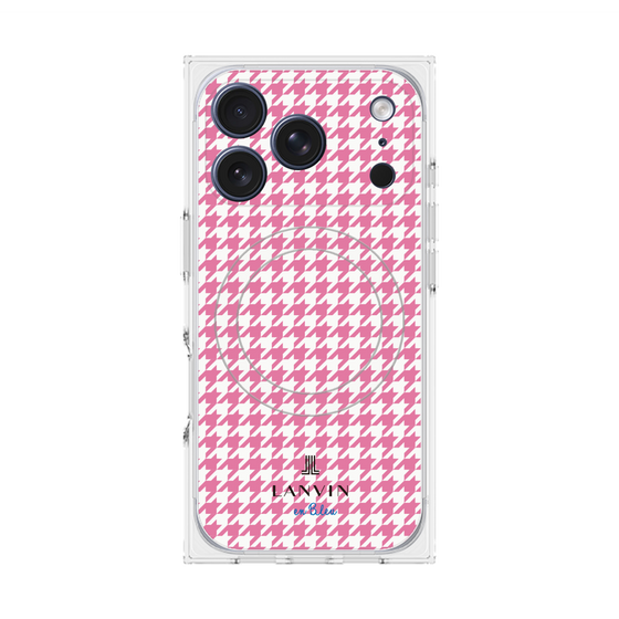 プレミアムスクエアケース with MagSafe［ Houndstooth Pattern Pink with LANVIN en Bleu logo- ランバン 千鳥格子柄 ピンク ］