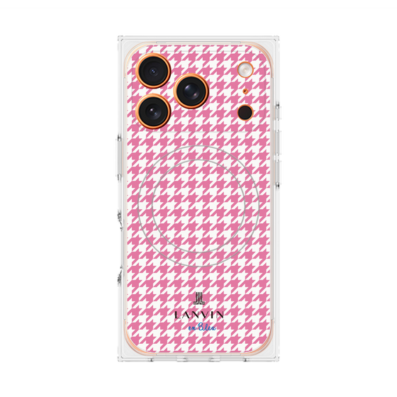 プレミアムスクエアケース with MagSafe［ Houndstooth Pattern Pink with LANVIN en Bleu logo- ランバン 千鳥格子柄 ピンク ］
