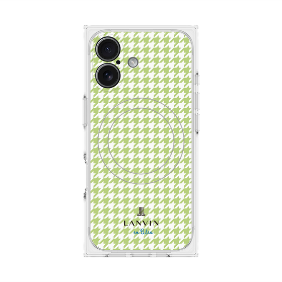 プレミアムスクエアケース with MagSafe［ Houndstooth Pattern Green with LANVIN en Bleu logo- ランバン 千鳥格子柄 グリーン ］