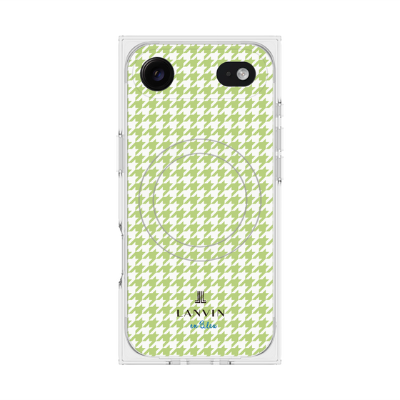 プレミアムスクエアケース with MagSafe［ Houndstooth Pattern Green with LANVIN en Bleu logo- ランバン 千鳥格子柄 グリーン ］