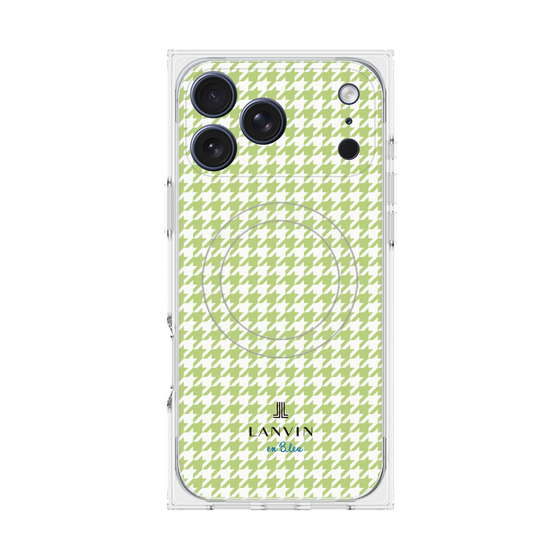プレミアムスクエアケース with MagSafe［ Houndstooth Pattern Green with LANVIN en Bleu logo- ランバン 千鳥格子柄 グリーン ］