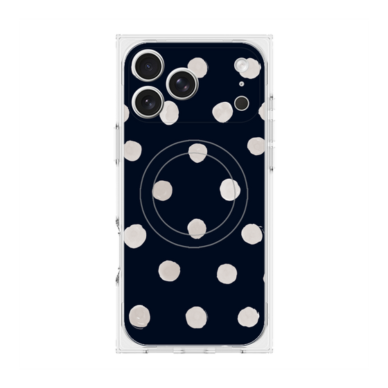 プレミアムスクエアケース with MagSafe［ 水彩ドット・レトロカラー - Navy ］