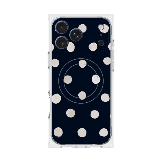プレミアムスクエアケース with MagSafe［ 水彩ドット・レトロカラー - Navy ］